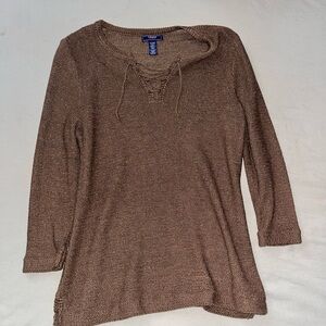 Chaps Brown Lace-Up Knit Tunic